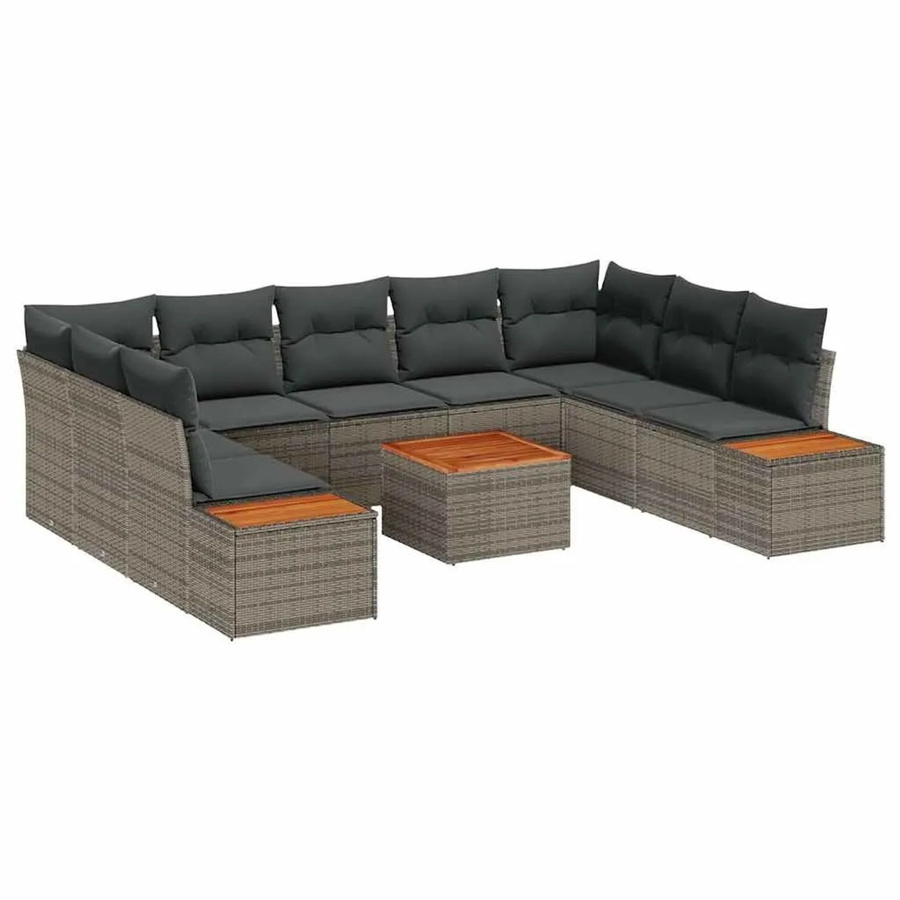 vidaXL Gartensofa-Set aus Polyrattan in Grau mit Kissen und integriertem Stauraum, 5-teilige U-Form mit Stahlgestell - Bild 2