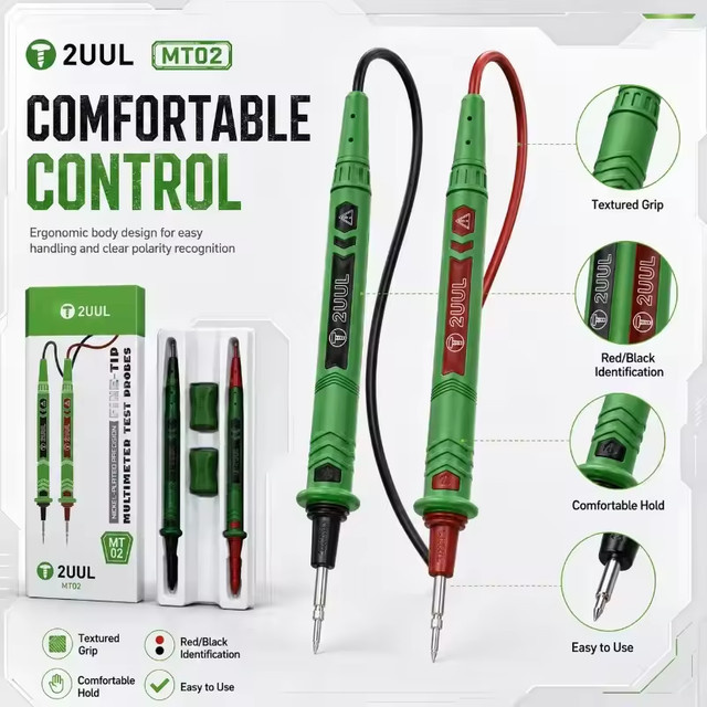 2UUL MT02 Präzisions-Multimeter-Prüfspitzen Set mit vernickelten Feinspitzen-Sondenstiften für Digitaltester, Handy- und PCB-Reparaturwerkzeug - Bild 1