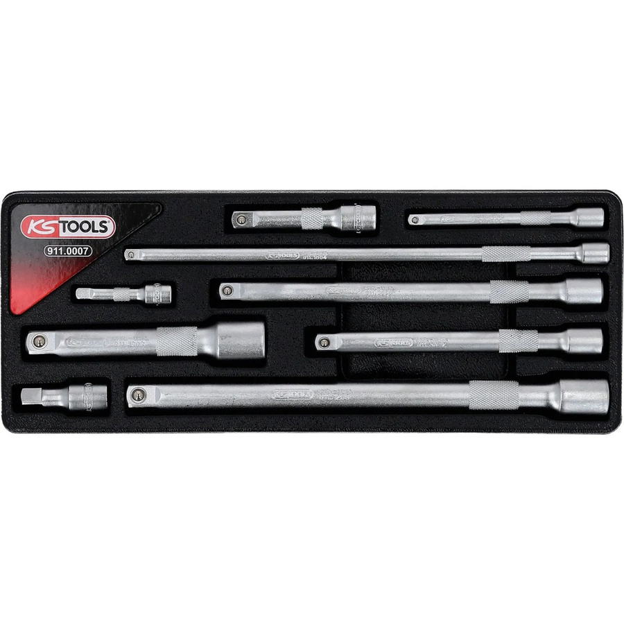 KS Tools Verlängerungs-Satz 9-teilig aus Chrome-Vanadium, Silber, Antrieb 1/4 Zoll, 3/8 Zoll und 1/2 Zoll - Bild 3