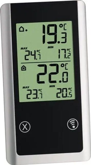 TFA Funkthermometer Joker Außen und Innen in Schwarz und Silber, H x B x T: 15,2 x 8,2 x 7,2 cm - Bild 1