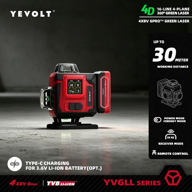 YEVOLT 16-Linien 4D Selbstnivellierender Laser in Grün für Fliesenverlegung und Ausrichtungsarbeiten - Bild 1