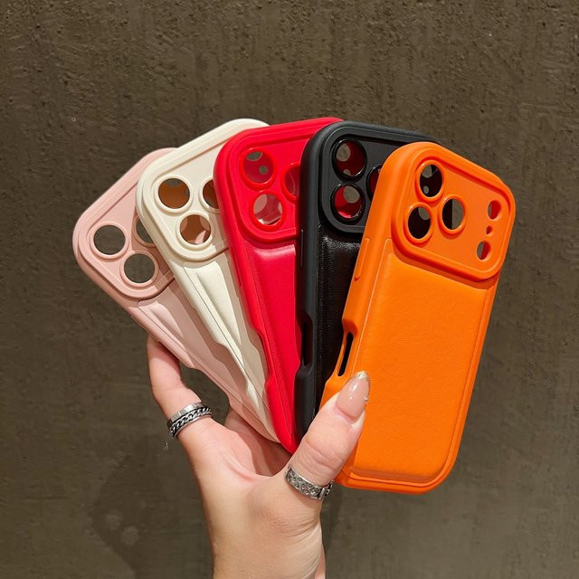 Leder-Handyhülle im Promi-Stil für Apple iPhone 11 bis 17 Pro Max, Soft Relax Matte Cover in Pink und Orange - Bild 1