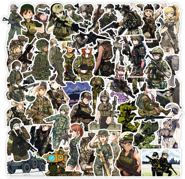 Charile Cartoon Tarnmuster Weibliche Soldaten Aufkleber, Sticker, multicolour - Bild 1