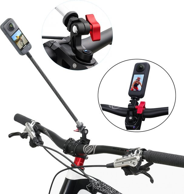 Insta360 Fahrrad-Headset-Halterung mit Carbonfaser-Selfie-Stick und Schalenabdeckung für Insta360 X5, X4, X3 und ACE PRO 2 in Schwarz - Bild 1
