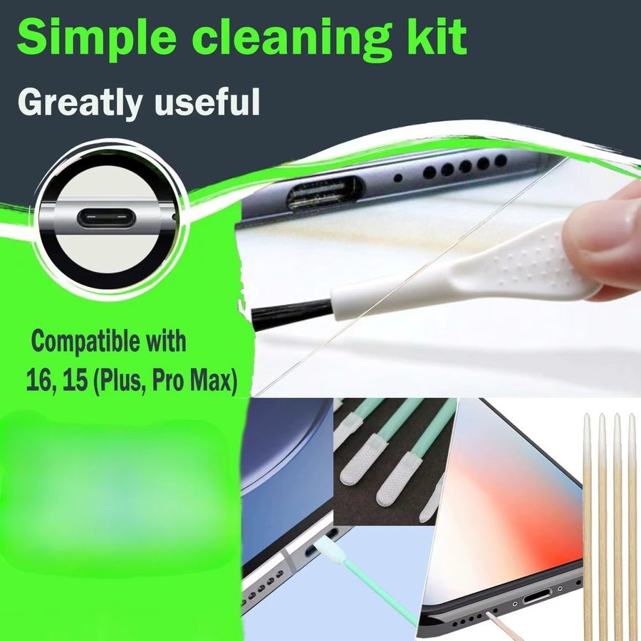 USB-C Staubschutz und Port-Reinigungsset aus Silikon in Schwarz für iPhone 15-16 Serie und Typ-C Geräte - Bild 3