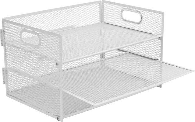 Relaxdays Dokumentenablage aus Metall in Weiß mit 3 herausziehbaren Fächern in Gitter-Optik, B/T/H: 32,5 x 20,5 x 23,5 cm - Bild 1
