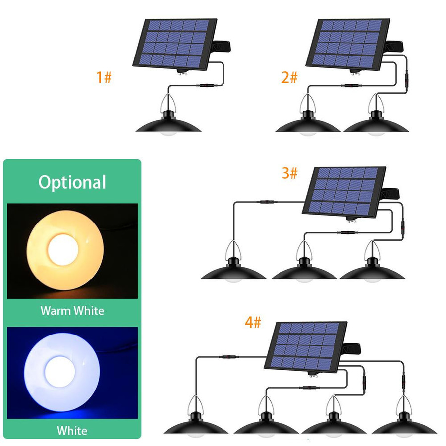 TOMTOP JMS Solarbetriebene Pendelleuchte aus Metall mit verstellbarem Panel und Dämmerungssensor, IP65 wasserdicht, LED, weiß - Bild 4