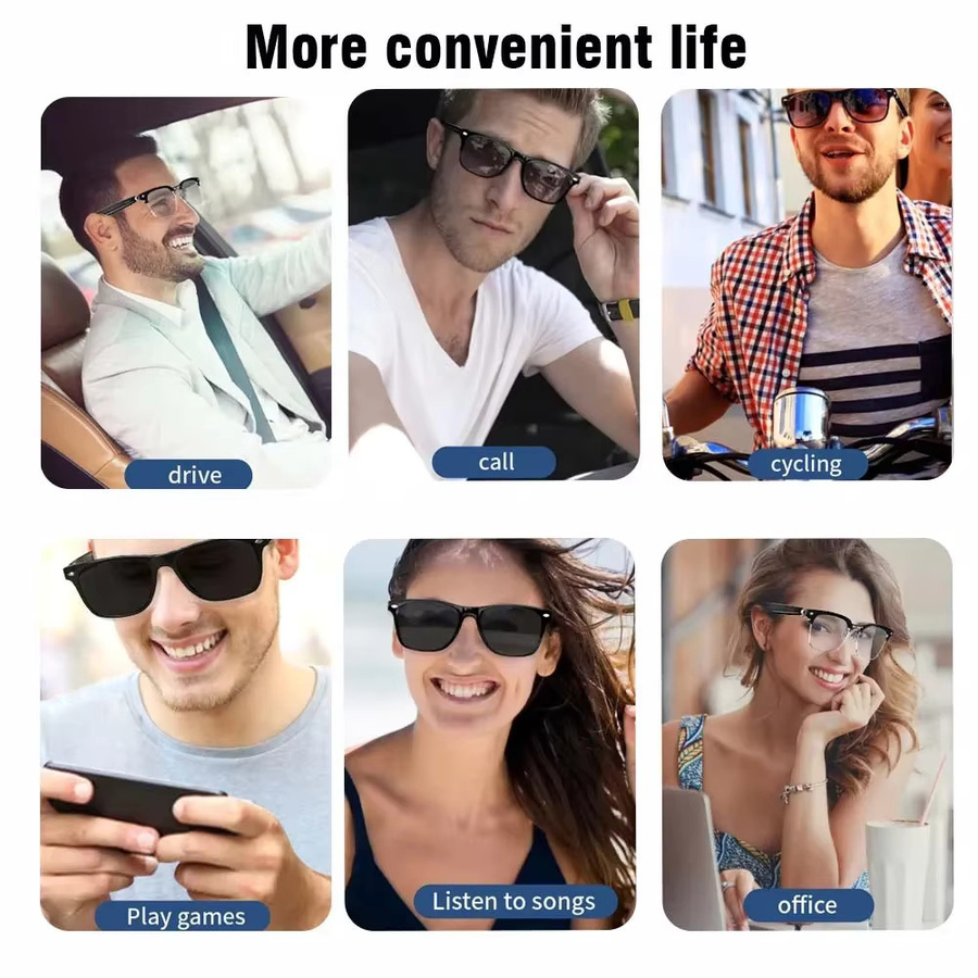 SZTZX Smartglasses Sonnenbrille, Herren, Vollrand, Schwarz, Kunststoff, polarisiert - Bild 4