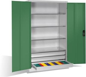 C+P Werkzeugschrank mit Drehtüren, 4 Böden und 3 Schubladen, Resedagrün und Lichtgrau, H x B x T: 195 x 120 x 60 cm - Bild 1