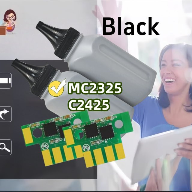 2er Set Lexmark Schwarzes Tonerpulver mit Chip zum Zurücksetzen der Tonerkartuschen für Lexmark C2325 MC2325 C2425 MC2425 C2535 MC2640 Laserdrucker - Bild 1