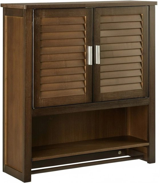 Relaxdays Hängeschrank aus Bambus in Dunkelbraun mit 3 Ablagen und Handtuchhalter, B/H/T: 66 x 62 x 20 cm - Bild 1