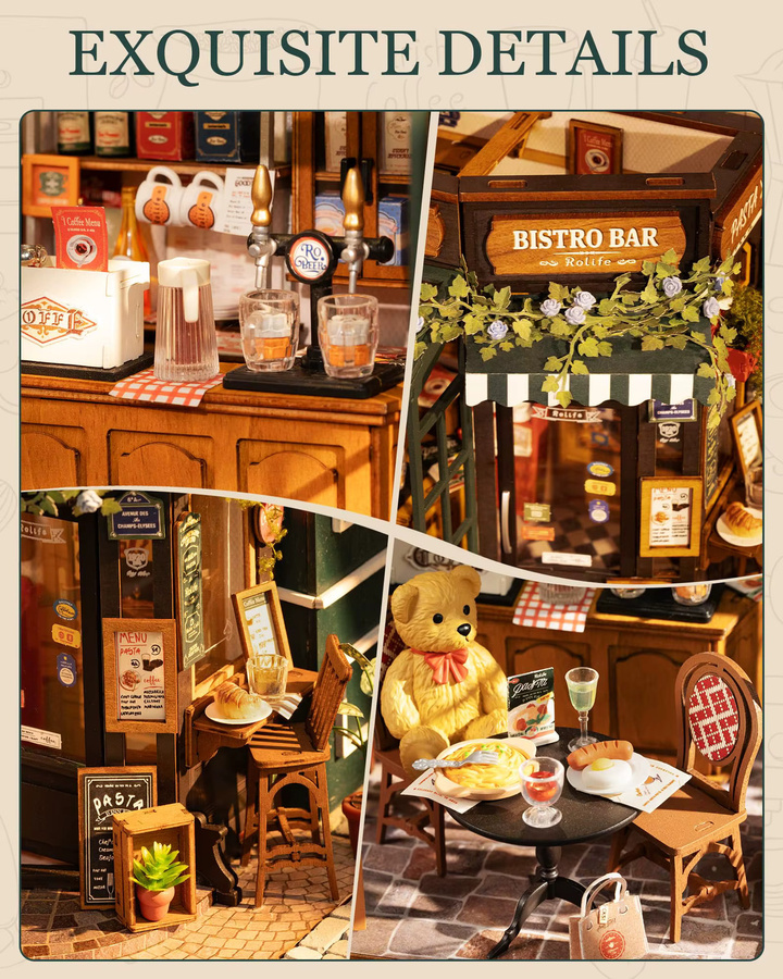 Robotime Rolife Tipsy Restaurant Miniatur-Puppenhaus, 3D-Holzpuzzle - Bild 5