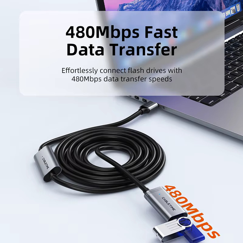 CABLETIME USB 2.0 Verlängerungskabel A-Stecker auf B-Stecker in Schwarz für Computer und VR mit 480 Mbit/s Datenübertragung - Bild 2