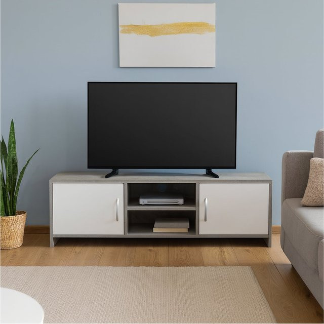 HTI-Living TV-Schrank Thekla in Beton/Weiß mit Medienfächern, B: 120,0 cm, T: 37,5 cm, H: 2,0 cm - Bild 1