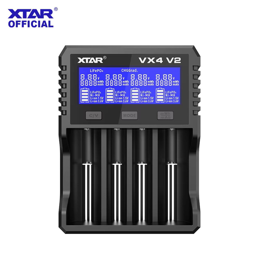 XTAR VX4 V2 Akku-Ladegerät in Schwarz mit 20W Schnellladefunktion und Akku-Kapazitätstester für 18650, AA, AAA, Li-Ion, LiFePO4 und Ni-MH Batterien - Bild 5