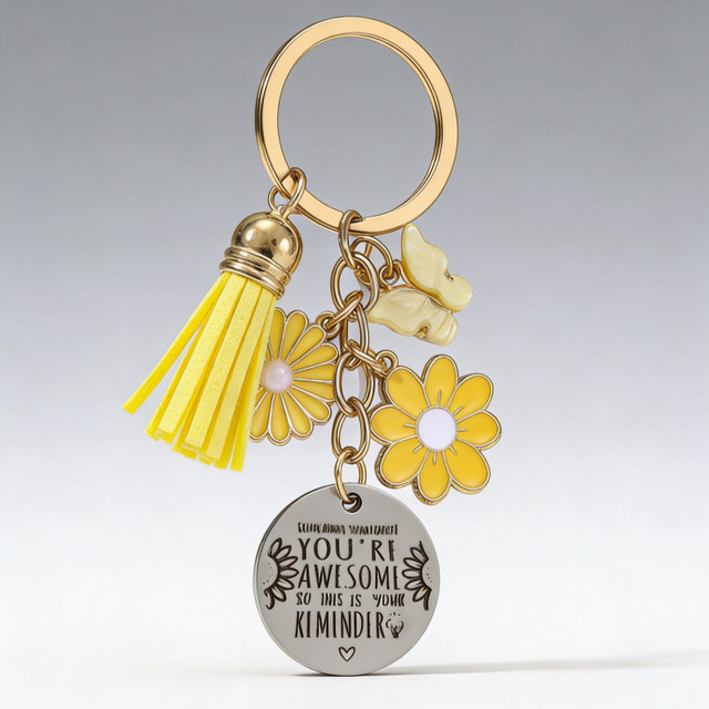 Schlüsselanhänger Sonnenblumen-Schmetterling Emaille, Unisex - Bild 1