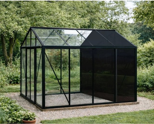 Bloomcabin Gewächshaus Klassik GHCSS10 in Schwarz mit integriertem Stauraum, Dachfenster und Belüftungssystem aus Aluminium und Sicherheitsglas - Bild 1