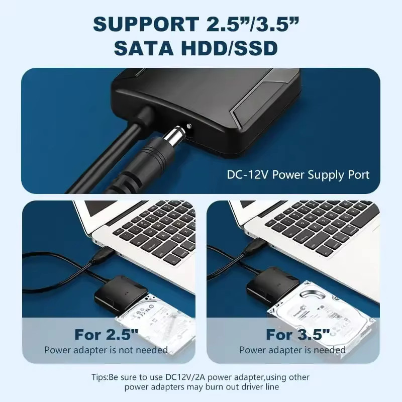 BalanceFit USB 3.0 zu SATA Adapterkabel für 3,5 und 2,5 Zoll SSD HDD mit 12V2A Netzteil, Schwarz - Bild 2
