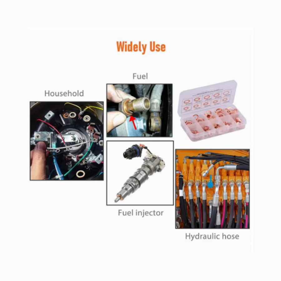 200-teiliges Messing-Unterlegscheiben-Set als Dichtungs-Sortiment für Sumpfstopfen, Farben: Gold und Messing, Größen: M4 M5 M6 M8 M10 M12 M14 - Bild 2