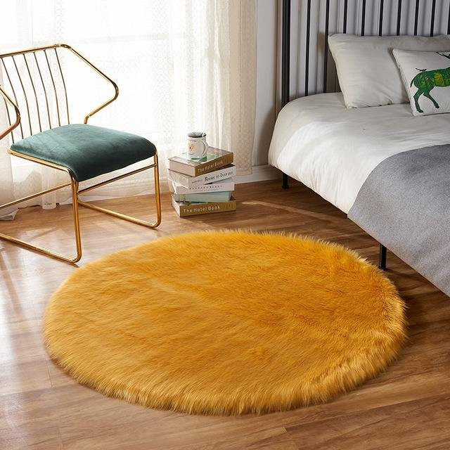 Runder Teppich aus künstlichem Fell in Weiß, flauschige Bodenmatte für Wohnzimmer und Schlafzimmer, Durchmesser: 90 cm - Bild 1