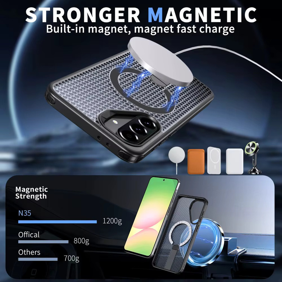 Magnetische und atmungsaktive Kühlhülle mit Halterung für Samsung Galaxy A57 A37 A17 A56 A36 A26 A16 A06 A55 A35 A25 A15 A05S in Blau - Bild 2