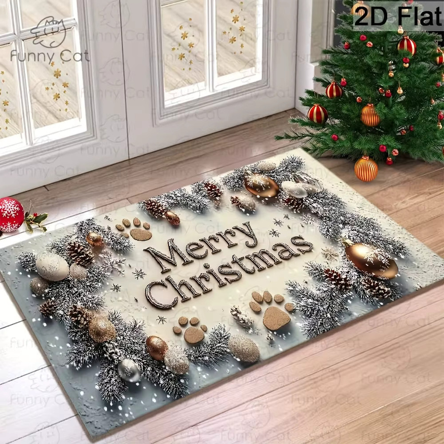 VIKAMA Cartoon Merry Christmas Haustier-Fußabdruck-Teppich rutschfeste und schmutzabweisende Bodenmatte für Eingangsbereich und Badezimmer - Bild 4