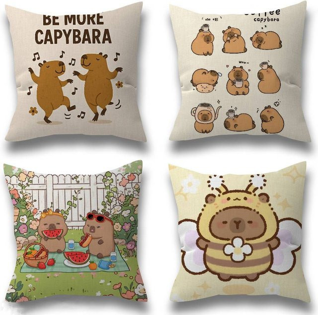 Personalisierter Kissenbezug mit niedlichem Capybara Cartoon-Design für das Kinderzimmer, quadratisch, Mehrfarbig, Breite: 30 cm, Tiefe: 30 cm, Höhe: 1 cm - Bild 1
