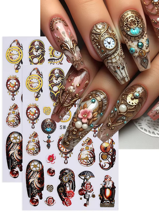 SWEET TREND Nagelaufkleber, Metallic, Rose Blume Zahnräder, 2 Stück - Bild 7