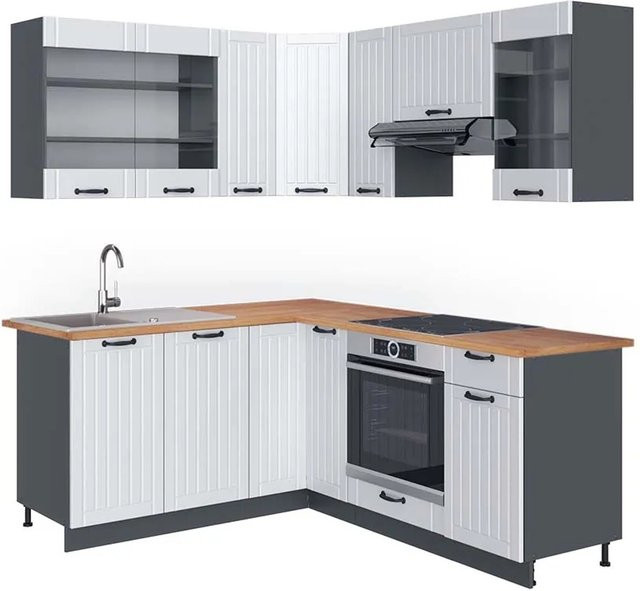 Vicco Fame-Line Eckküche im Landhausstil in Weiß und Anthrazit mit Eiche-Optik, B/T/H: 160 x 190 cm - Bild 1
