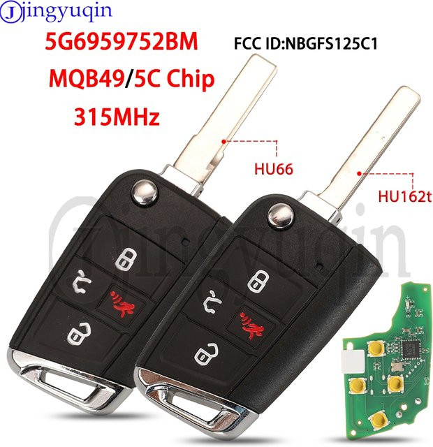 Jingyuqin Smart Remote Autoschlüssel-Fernbedienung Keyless Go 5G6959752BM 315MHz NBGFS125C1 MQB49/5C für Volkswagen Golf Tiguan 2018+ NCF2161W, Schwarz - Bild 1