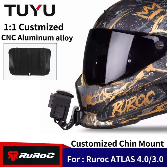 Ruroc Atlas 4.0/3.0 Premium Aluminium Kinnhalterung für GoPro 12 11 10, Insta360 X3 X2 RS und DJI Kameras in Schwarz und Silber - Bild 1