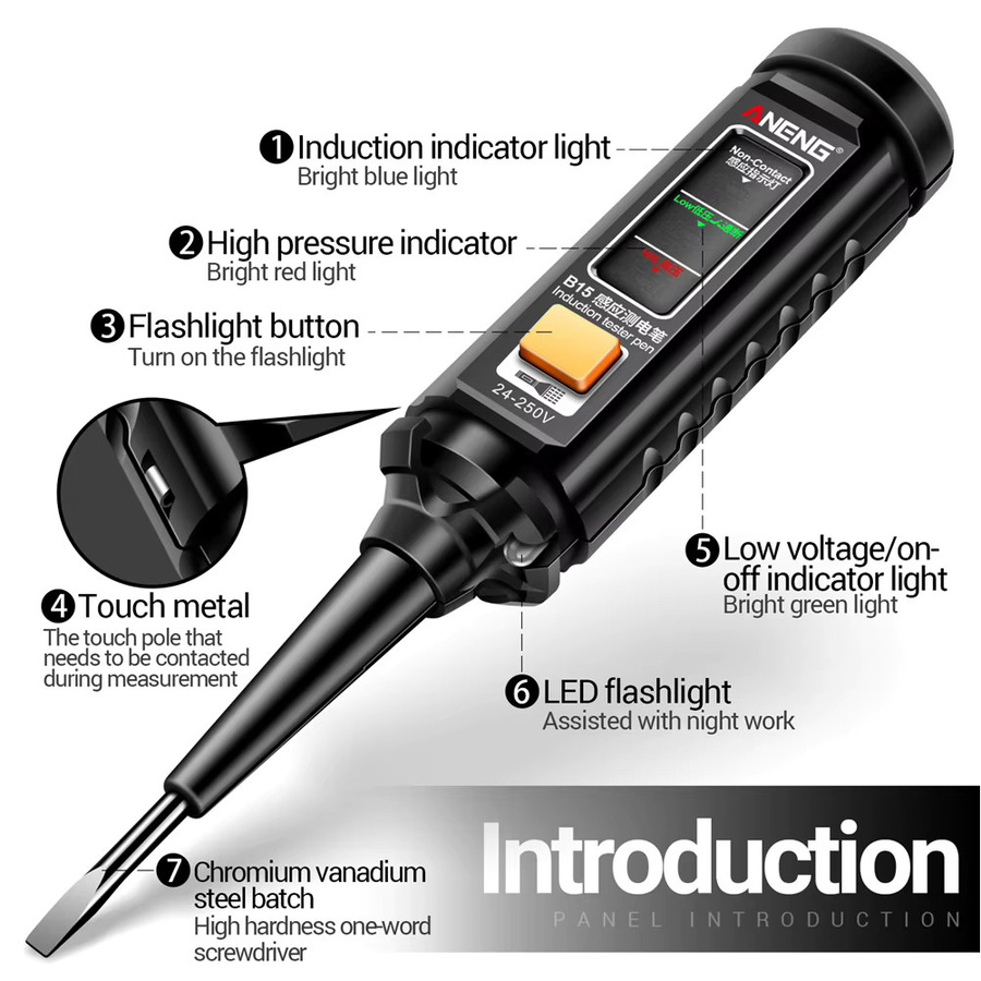 ANENG Multifunktionaler Elektriker-Schraubendreher und berührungsloser Spannungsprüfer mit Induktionsteststift für AC-Spannung - Bild 5