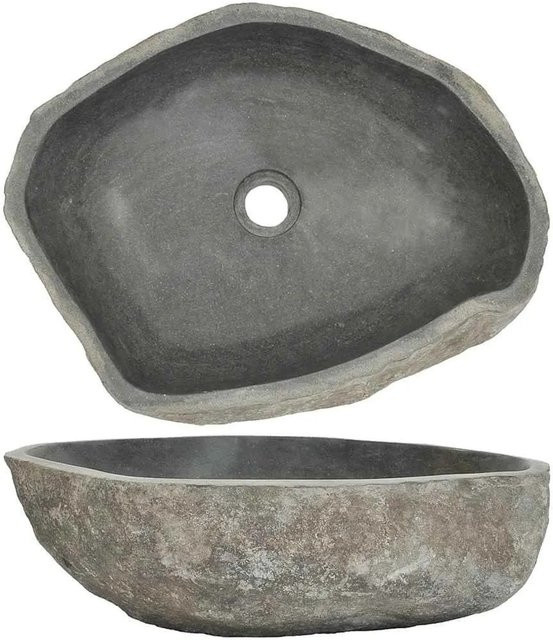 DELUKE Naturstein Aufsatzwaschbecken Oval in Grau, Flussstein Waschschale B: 45-53 cm - Bild 1