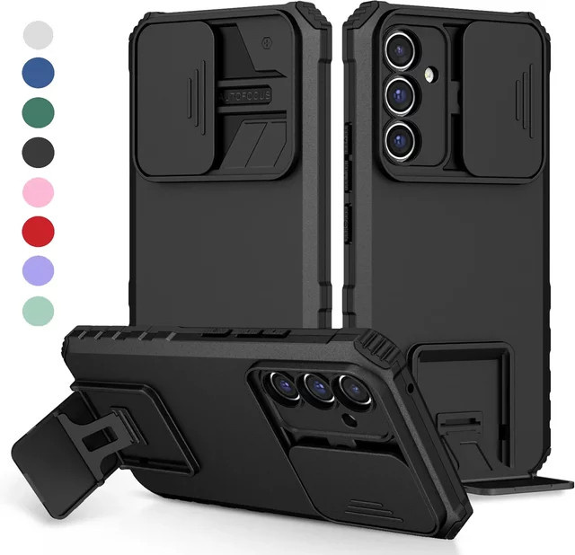 Stoßfeste Ständerhalterhülle mit Slide Lens Protection für Samsung Galaxy A16 A06 A55 A35 A25 A15 A05S in Schwarz - Bild 1