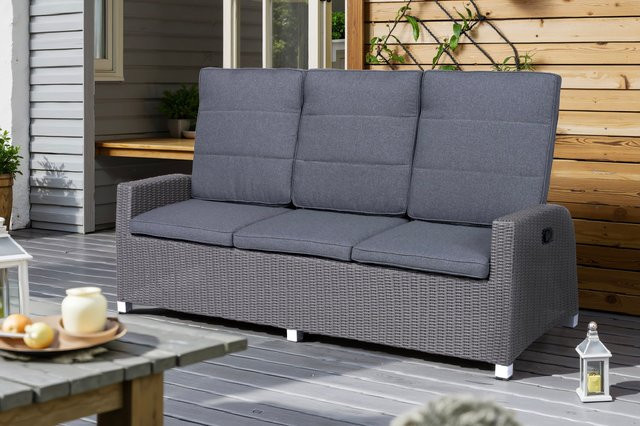 OUTFLEXX Vigo Comfort 3-Sitzer Speise- und Lounge-Sofa aus Polyrattan in Grau, B/T/H: 210 x 84 x 110 cm - Bild 1