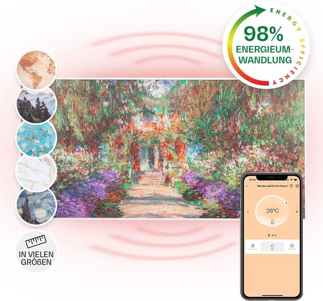Klarstein Wonderwall Air Art Smart Infrarotheizung mit App-Steuerung und Motiv Gartenweg, Weiß/Mehrfarbig, B/H: 120 x 60 cm, 700 W - Bild 1