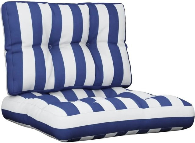 vidaXL Palettenkissen 2-teiliges Set Blau-Weiß Gestreift aus Polyester, UV-beständig und wasserabweisend, B/T/H: 60 x 40 x 12 cm - Bild 1