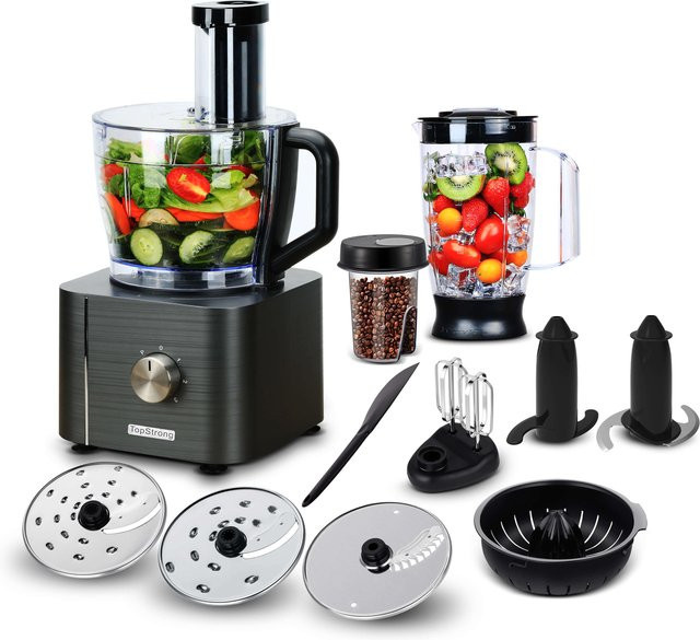 TopStrong 6-in-1 Küchenmaschine mit 800 W, grau, BPA-frei mit Edelstahlbehälter und spülmaschinenfesten Teilen - Bild 1