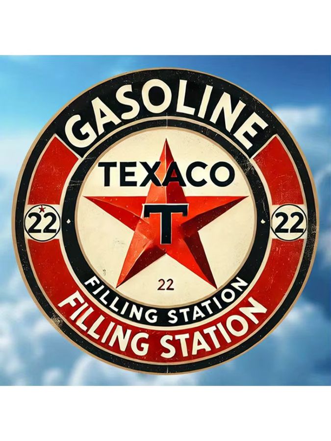 Vintage Metallschild Potdemiel Texaco Tankstelle Red Star Shining, rund, Durchmesser: 20,32 cm, Wanddekoration - Bild 2