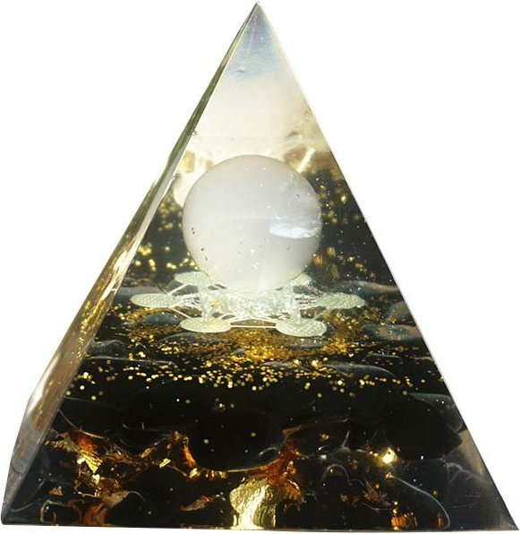 Handgefertigte Orgonit-Pyramide von Weihexin in Weiß mit Citrin-Symbolik als Energiekonverter für Wohlstand und Dekoration, Höhe: 6 cm - Bild 1