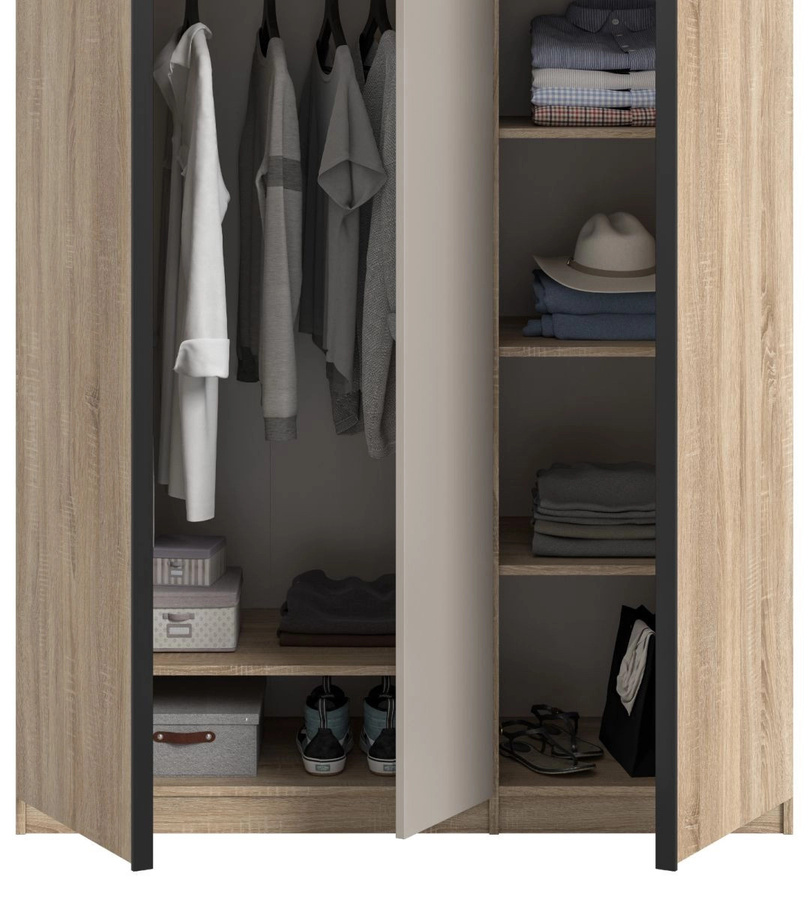 Kleiderschrank Girona 3-türig in Eiche und Kaschmir, B/T/H: 130 x 53 x 183 cm - Bild 3
