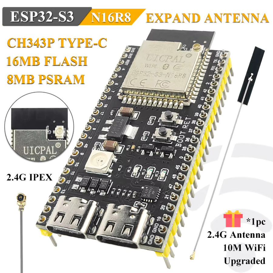 ESP32-S3 N16R8 Development Board mit 2,4G Wifi Modul und Typ-C Anschluss in Schwarz - Bild 3