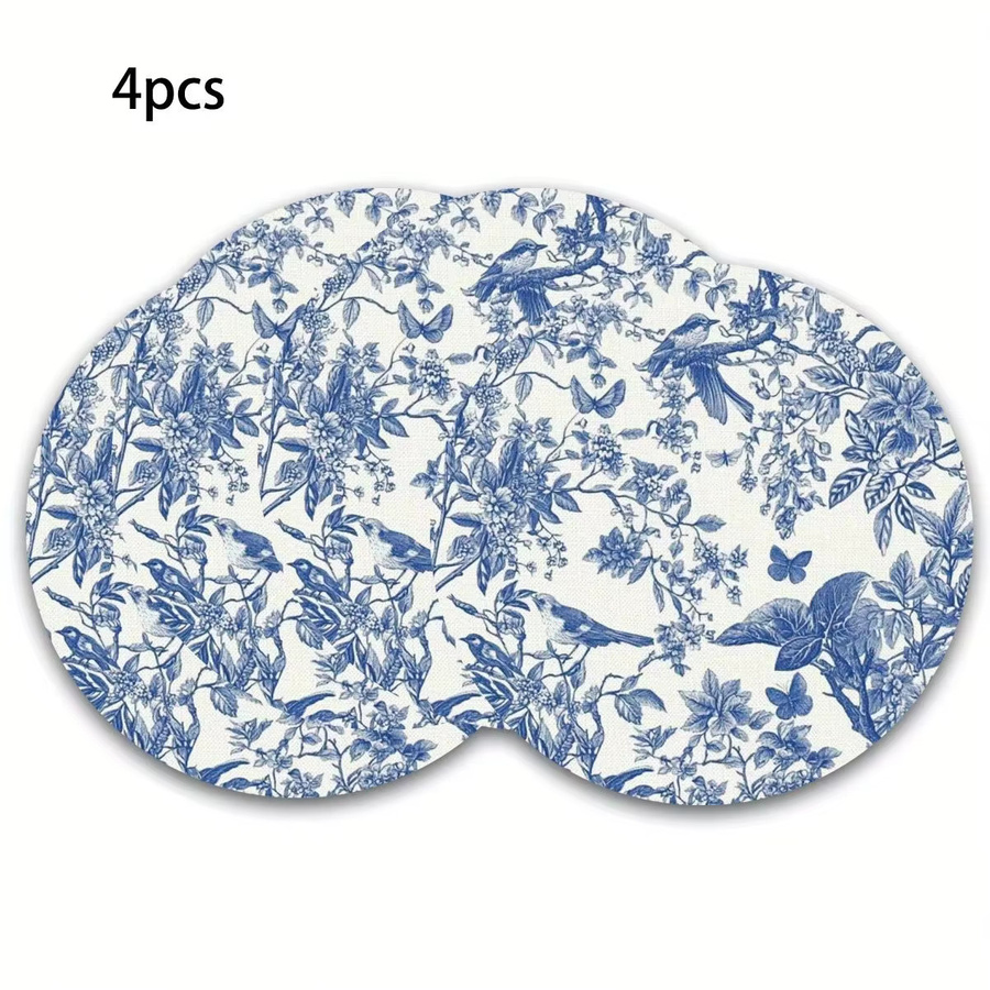 VIKAMA 4er Set Tischsets mit floralem Design in Blau im skandinavischen Stil - Bild 4