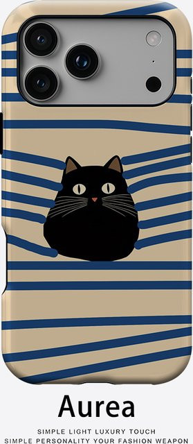 Aurea Case Matte Bumper MagSafe kompatible iPhone Hülle mit Spionierender Schwarzer Katze in Schwarz und Multicolour - Bild 1