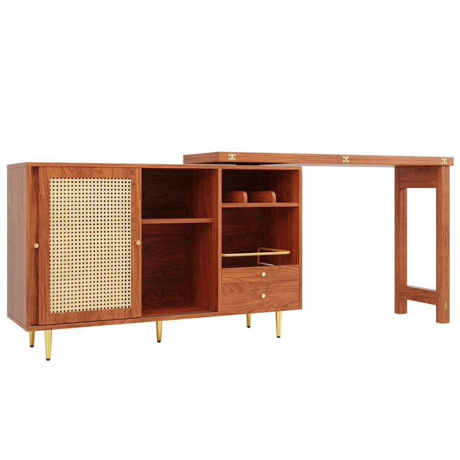 okwish Stehtisch mit Rattantür in Braun, erweiterbares Regal mit Stauraum für deine Küche, B/T/H: 107 x 40 x 71,4 cm - Bild 2