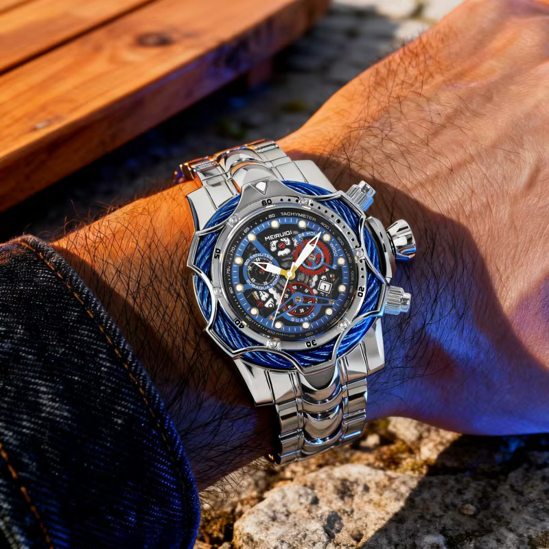 MEIRUIQI Armbanduhr Edelstahl, Quarz, Silber, Herren - Bild 5