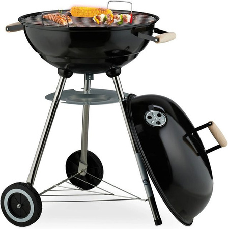 Relaxdays Kugelgrill aus Stahl in Schwarz mit Deckel, Rädern und Auffangschale für Holzkohle, B/T/H: 89 x 46 x 58 cm