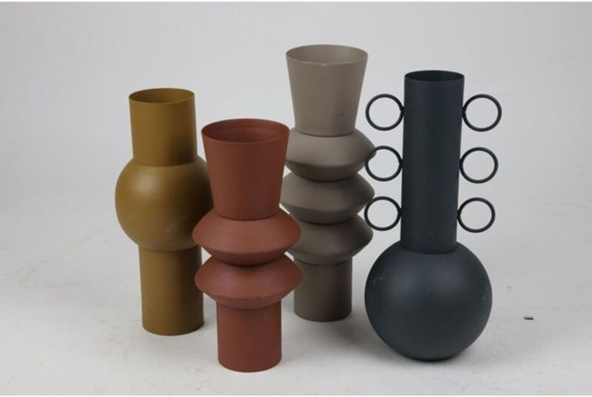6er Set Tischvasen aus Metall in verschiedenen geometrischen Designs, mehrfarbige Übertöpfe für Blumen und Dekoration im modernen Stil - Bild 1