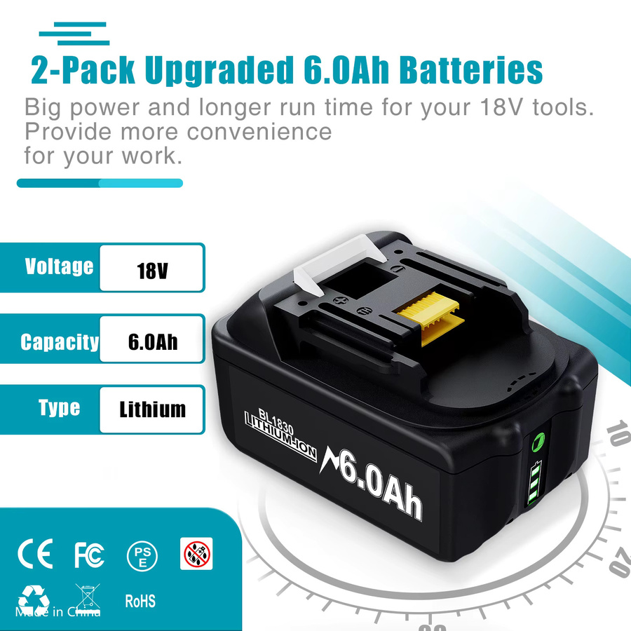 Bonacell Ersatzakku 18V 6000mAh in Schwarz für Makita BL1830, BL1850, BL1860, BL1850B und BL1840B Elektrowerkzeuge - Bild 2