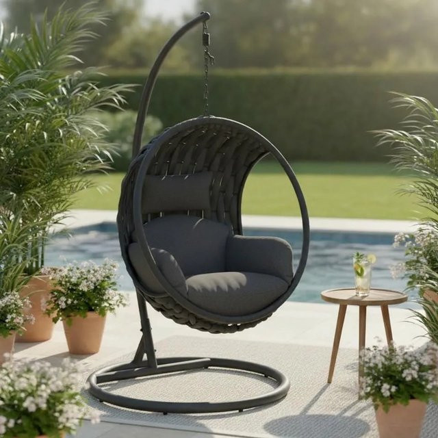 Bessagi Garden Hängesessel Mira Dunkelgrau mit Standmontage und UV-beständigem Outdoorstoff - Bild 1